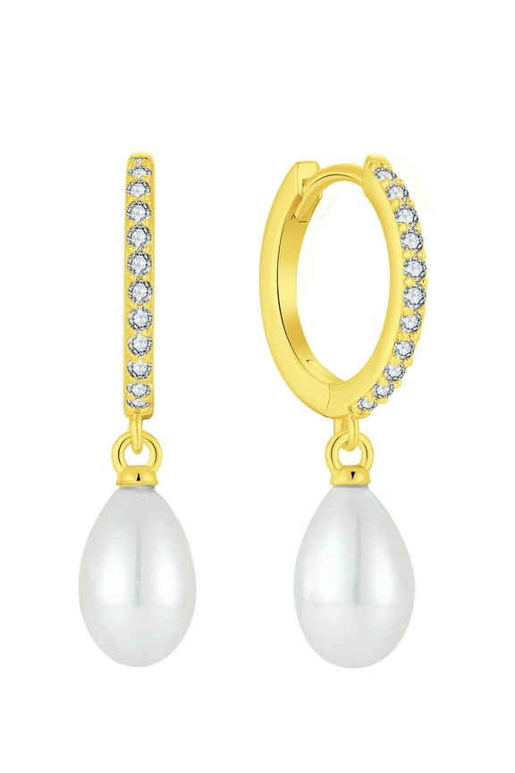 Pearl Earrings for Women, Hoop dangle Earrings 925 Sterling Silver Cubic Zirconia Drop Earrings for Jewelry Gifts