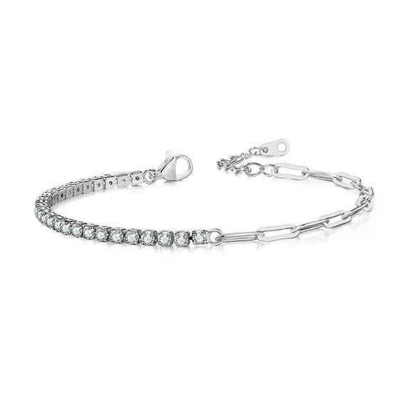 PYNZY Stackable Paperclip Link Chain Tennis Bracelet for Women 2.5mm Cubic Zirconia Bracelet Plated White Gold Jewelry Plated White Gold