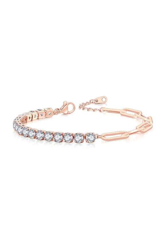 Stackable Paperclip Link Chain Tennis Bracelet for Women 4mm Cubic Zirconia Bracelet Plated Rose Gold Jewelry Plated White Gold