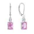 thumbnail image 1 of PYNZY Sterling Silver Leverback Earrings|8x6mm Dangle Earrings for Women Created Pink Tourmaline Birthstone Jewelry|Wedding Earrings for Evening Wear, 1 of 6