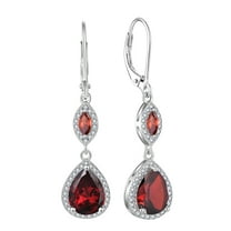 PYNZY Sterling Silver Wedding Earrings for Brides, Teardrop Dangle Created Garnet Birthstones Earrings with Leverback for Women Jewelry Gifts