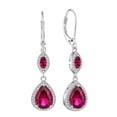 thumbnail image 1 of PYNZY Sterling Silver Wedding Earrings for Brides, Teardrop Dangle Created Ruby Birthstones Earrings with Leverback for Women Jewelry Gifts, 1 of 6