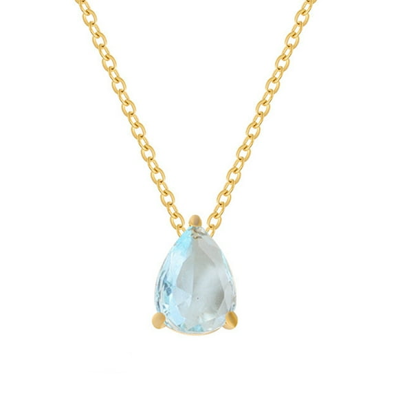 PYNZY Teardrop Dangle Aquamarine Birthstone Pendant Necklace ,18K Gold Plated Necklace for Women Jewelry Gift as Mother's Day