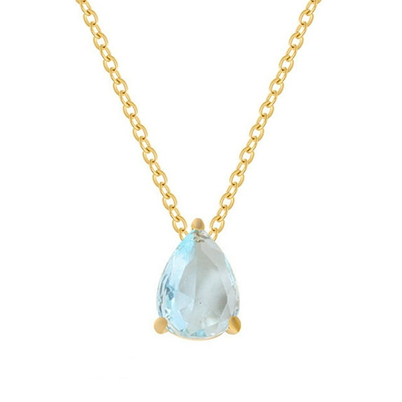 PYNZY Teardrop Dangle Aquamarine Birthstone Pendant Necklace ,18K Gold Plated Necklace for Women Jewelry Gift as Mother's Day