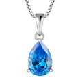 thumbnail image 1 of PYNZY Teardrop Necklace for Women 925 Sterling Silver Solitaire Pendant 7x10mm Pear Cut Blue Aquamarine March Birthstone Jewelry as Gift, 1 of 7