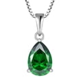 thumbnail image 1 of PYNZY Teardrop Necklace for Women 925 Sterling Silver Solitaire Pendant 7x10mm Pear Cut Green Emerald May Birthstone Jewelry as Gift, 1 of 7