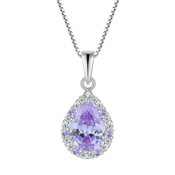 PYNZY Teardrop Dangle Drop Necklace for Women 925 Sterling Silver Halo Pendant 7x10mm Created Alexandrite Birthstone Jewelry Gift