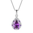 thumbnail image 1 of PYNZY Teardrop Dangle Drop Necklace for Women 925 Sterling Silver Halo Pendant 7x10mm Created Amethyst Birthstone Jewelry Gift, 1 of 7