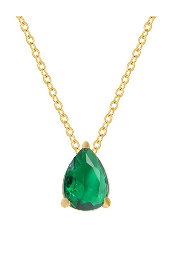 Teardrop Dangle Emerald Birthstone Pendant Necklace ,18K Gold Plated Necklace for Women Jewelry Gift as Mother's Day