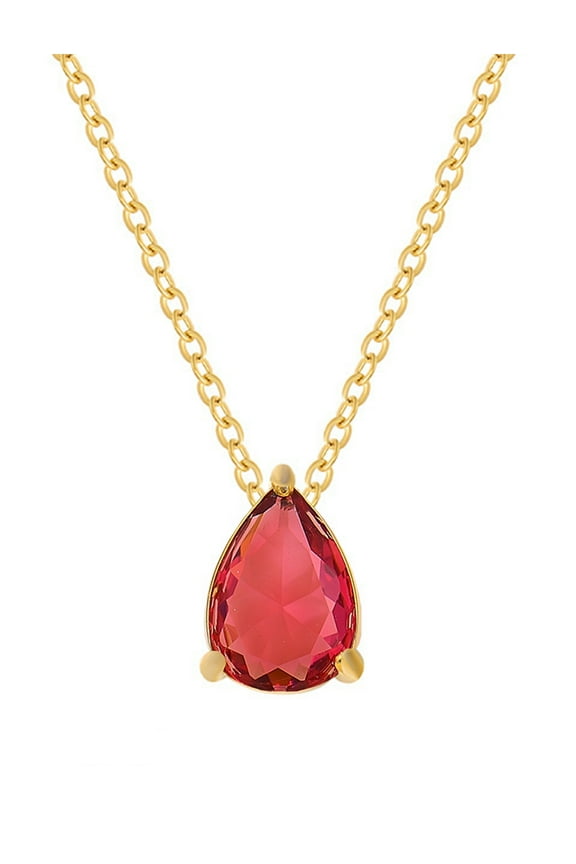 Teardrop Dangle Ruby Birthstone Pendant Necklace ,18K Gold Plated Necklace for Women Jewelry Gift as Mother's Day