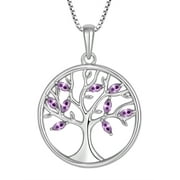 PYNZY Tree of Life Necklace for Women 925 Sterling Silver February Amethyst Birthstones Pendant Jewelry for Wife Mom Birthday Gifts for Her