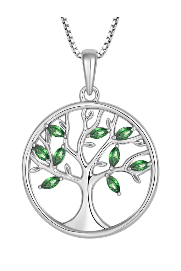 Tree of Life Necklace for Women 925 Sterling Silver May Emerald Birthstones Pendant Jewelry for Wife Mom Birthday Gifts for Her