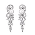 thumbnail image 1 of PYNZY Wedding Pearl Dangle Earrrings for Brides, Cubic Zirconia Flower Drop Earrings for Women Plated White Gold, 1 of 6