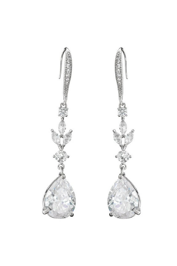 Women's Dangle Drop Cubic Zirconia Jewelry Earrings white Gold Plated for Bride Wedding as Female Birthday Gifts