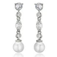 thumbnail image 1 of PYNZY Women's Wedding Earrings for Brides Bridesmaids, Cubic Zirconia Dangle Earrings Plated White Gold as Gift, 1 of 6