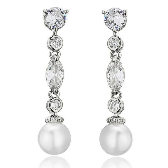 PYNZY Women's Wedding Earrings for Brides Bridesmaids, Cubic Zirconia Dangle Earrings Plated White Gold as Gift