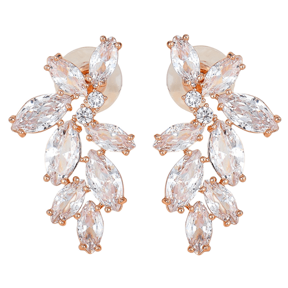 PYNZY Women's Wedding Earrings for Cubic Zirconia Dangle Earrings for Bridal Plated Rose Gold