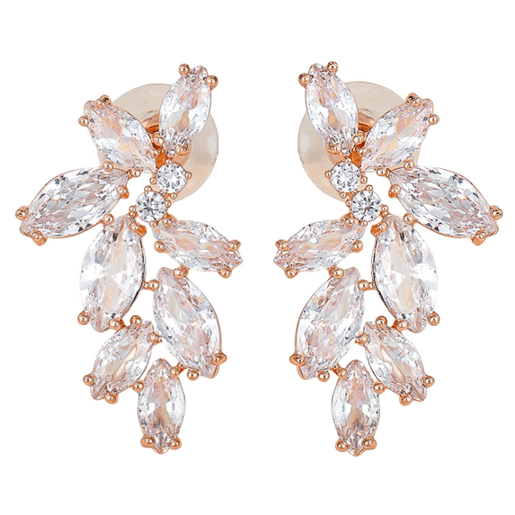 PYNZY Women's Wedding Earrings for Cubic Zirconia Dangle Earrings for Bridal Plated Rose Gold