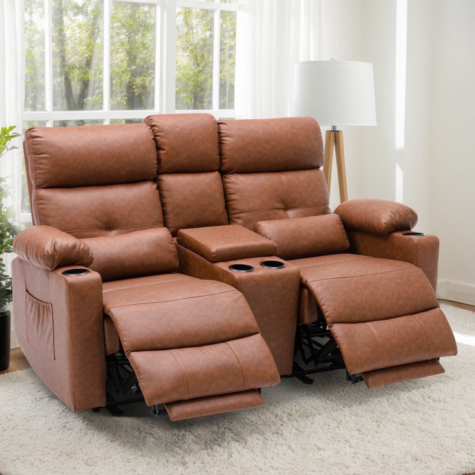 PYOIER Reclining Loveseat Sofa With Massage & Heating, Black
