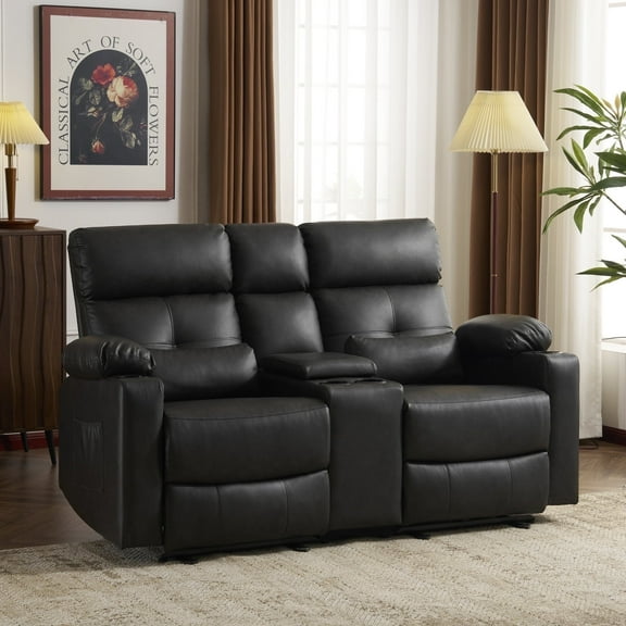 PYOIER Reclining Loveseat Sofa With Massage & Heating, Black