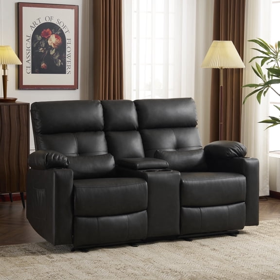 PYOIER Reclining Loveseat Sofa With Massage & Heating, Black