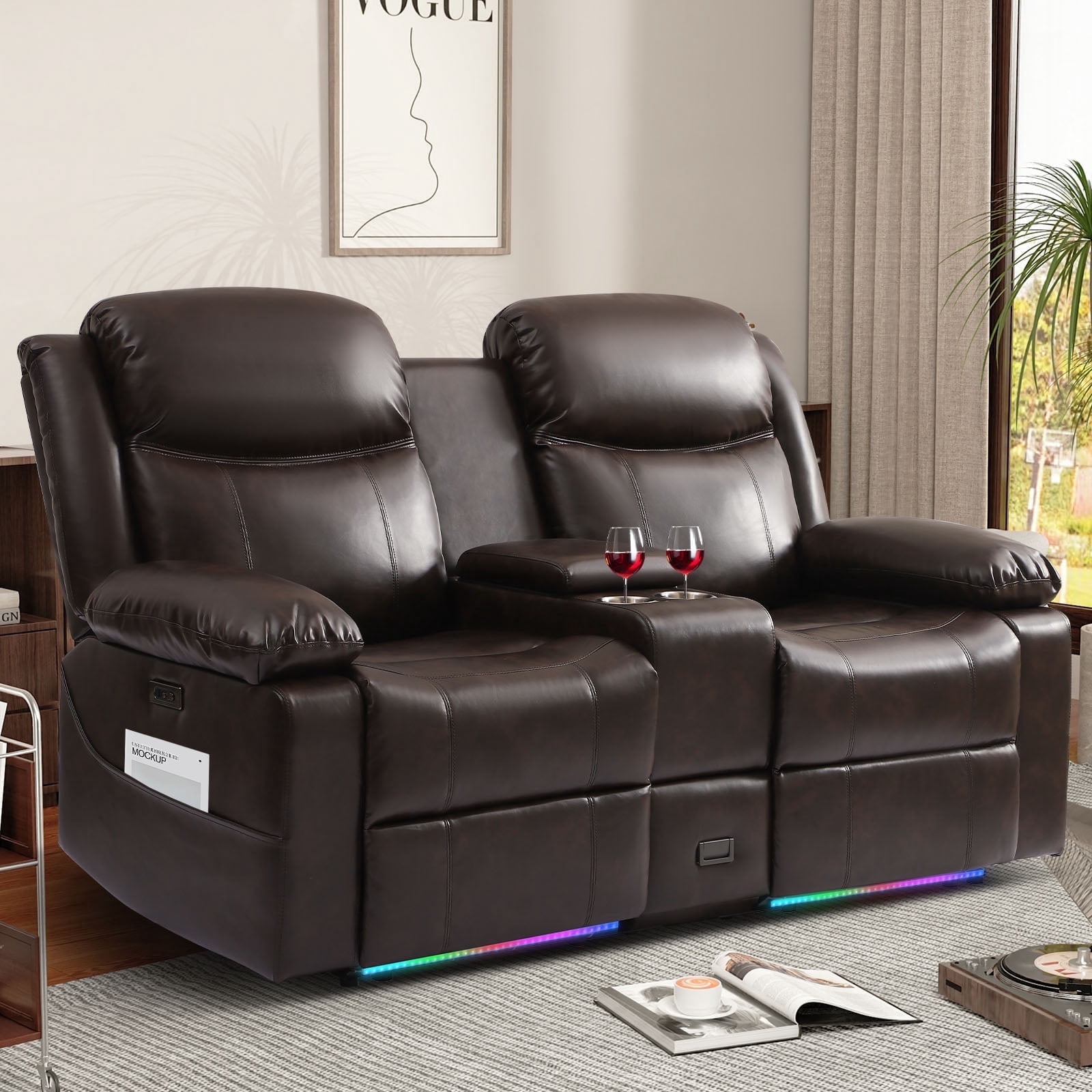 PYOIER Reclining Loveseat Sofa With Massage & Heating, Black