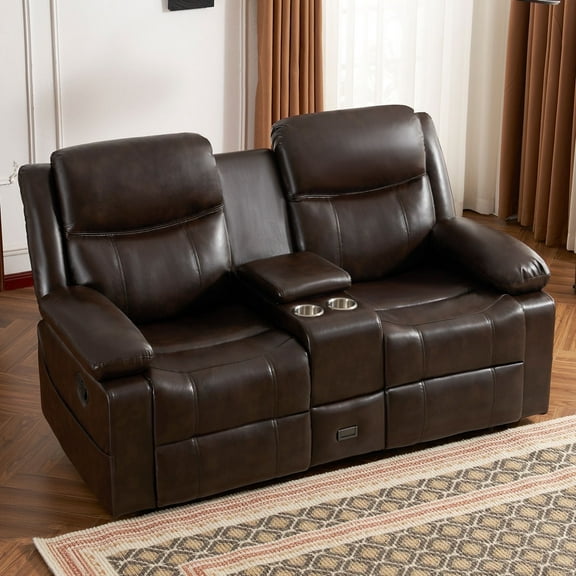 PYOIER Reclining Loveseat Sofa With Massage & Heating, Brown
