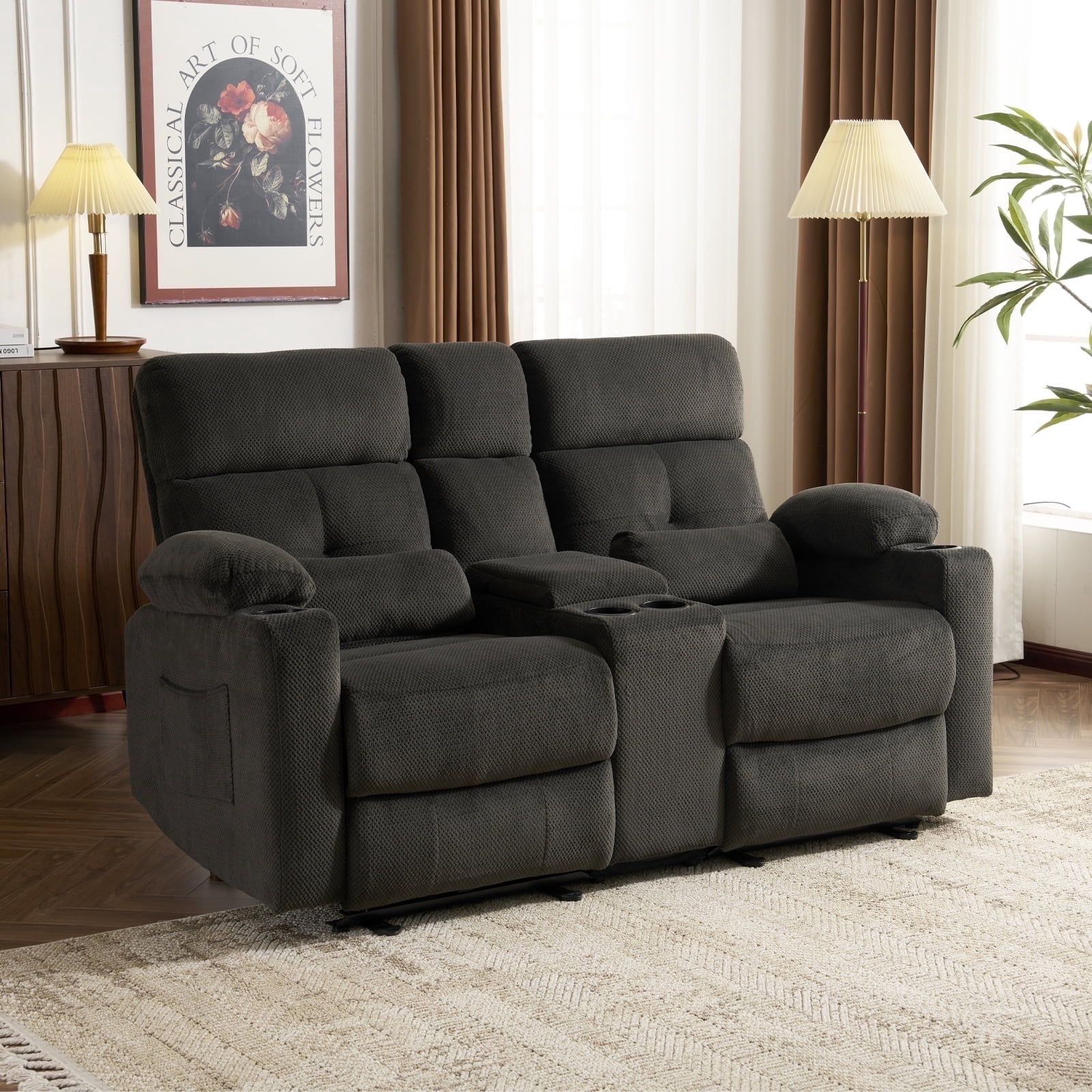 PYOIER Reclining Loveseat Sofa With Massage & Heating, Grey