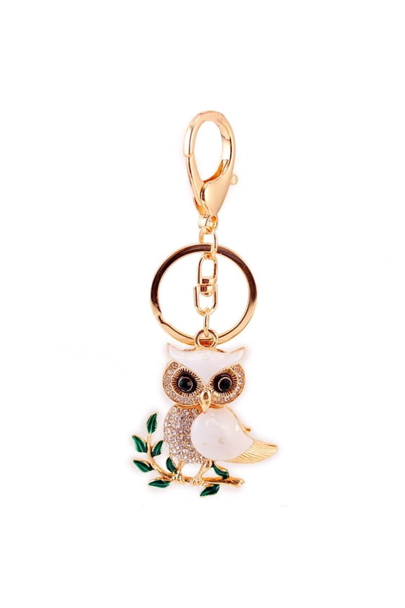 Vintage Home Decor Warehouse Cute Dripping White Rhinestone Owl Car Key Chain Handbag Accessories Key Chain Pendant Small Gift Easy To Carry Light Weight