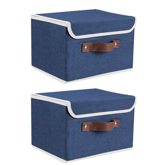 PYPESEEWY Warehouse Modern Home Decor Foldable Fabric Storage with Handle Lid Large Collapsible Box Basket for Home Organizer 2 Packs Blue