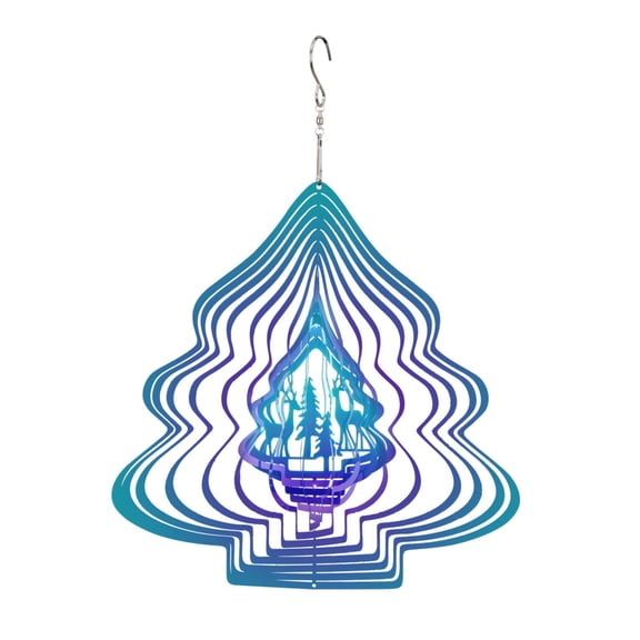 PYPESEEWY Welcome Home Decorations Clearance 3D Christmas Tree Wind Chimes Pattern Design Home Garden Decoration Outdoor Hanging Decor Gift Shiny Stainless Steel Pendant Rotating Ornaments 13inch