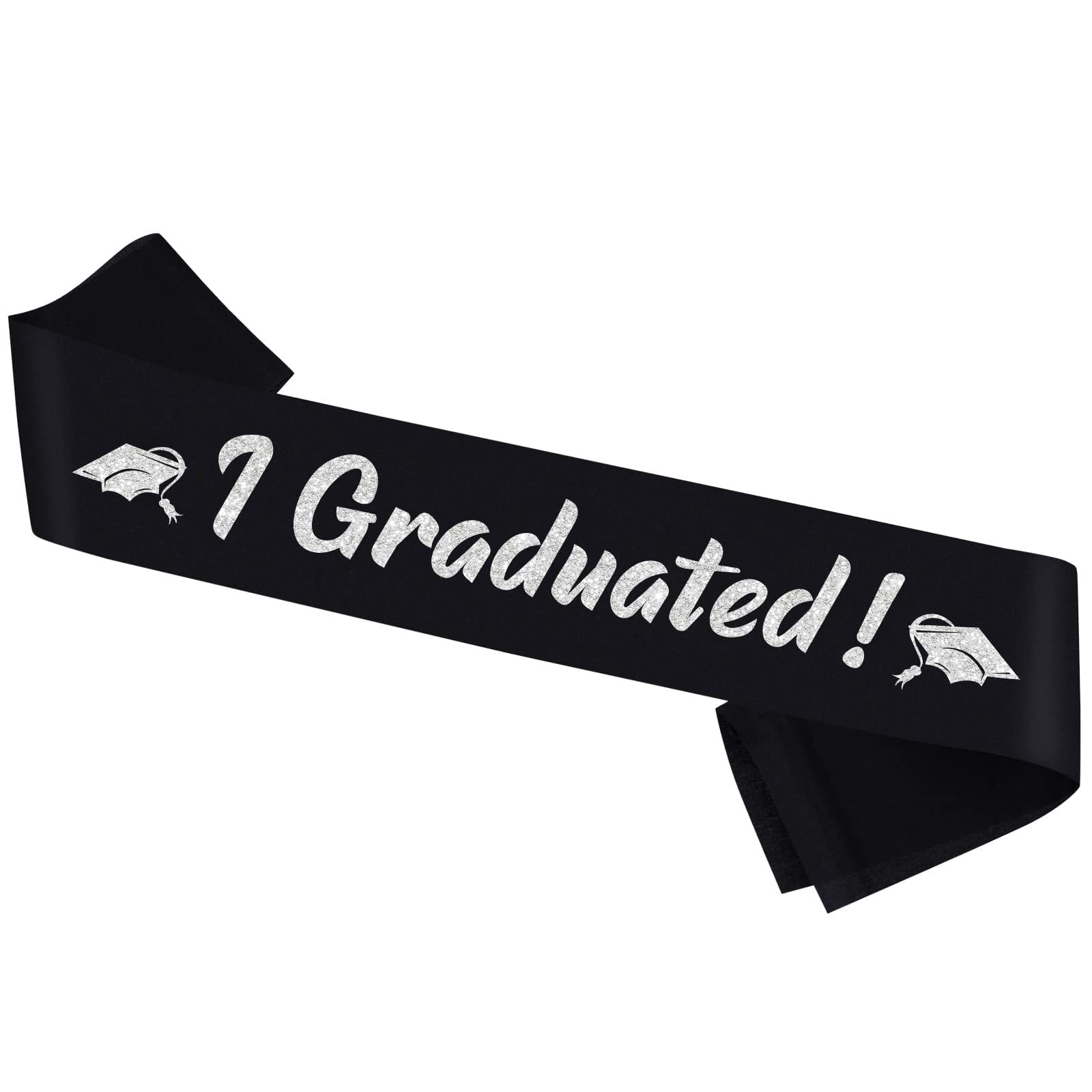 PYQWA I Graduated Sash, YPF5 Silver Glitter Letter Congratulations Grad