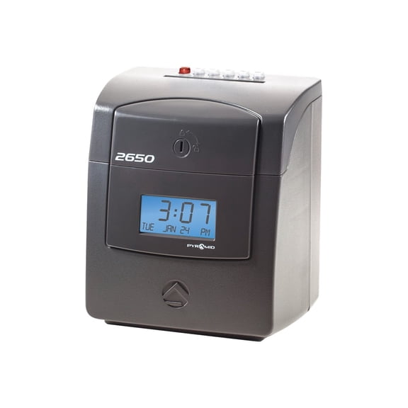 Pyramid Time Systems 2650 Electronic Top Load Time Clock with Auto-Aligning Time Card Feed and Top-Loading Design