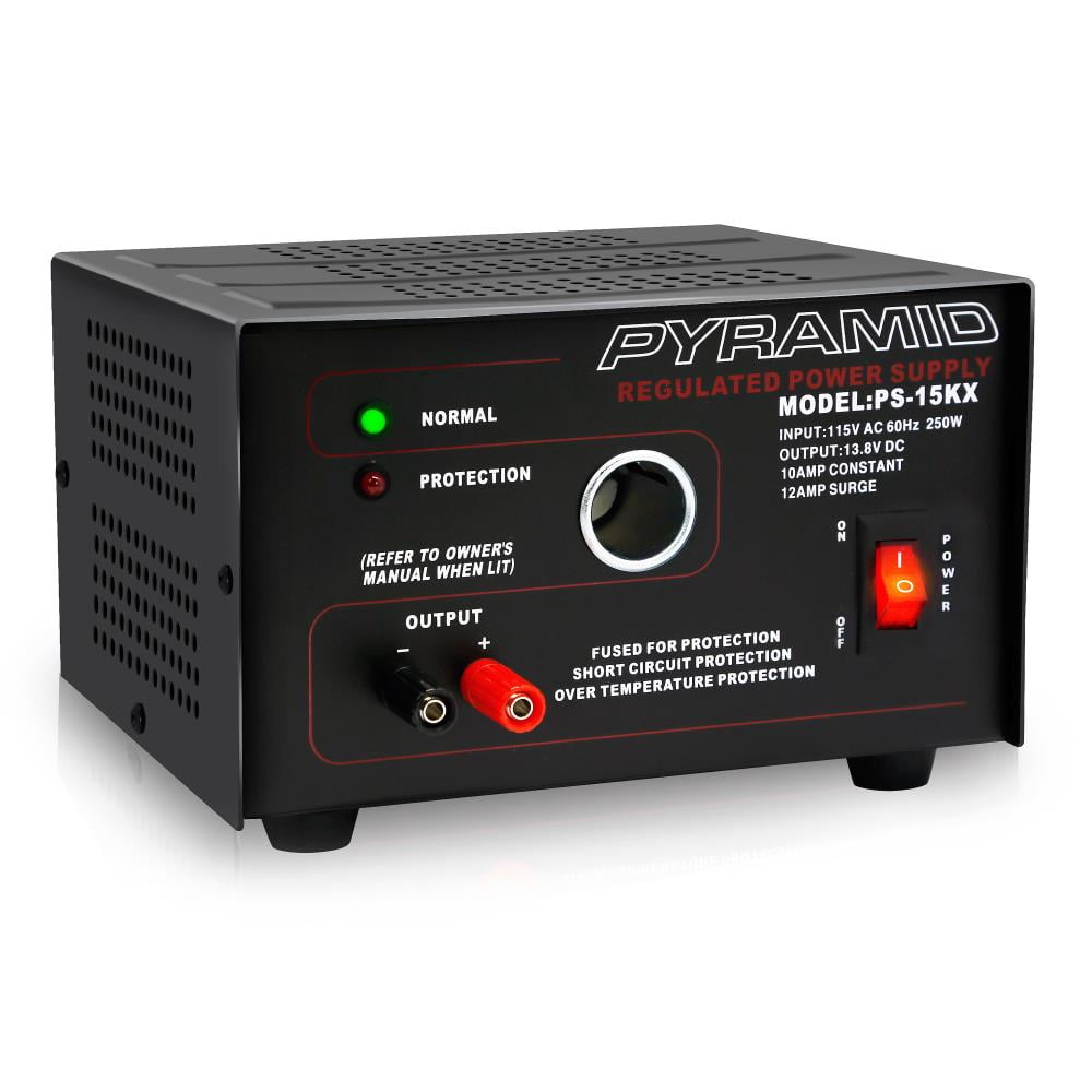 PYRAMID PS15K.5 - Bench Power Supply, AC-to-DC Power Converter with Car/Vehicle Plug Power Outlet (10 Amp)