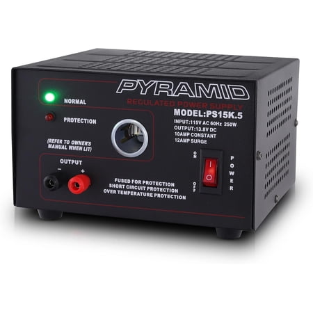 PYRAMID PS15K.5 - Bench Power Supply, AC-to-DC Power Converter with Car/Vehicle Plug Power Outlet (10 Amp)