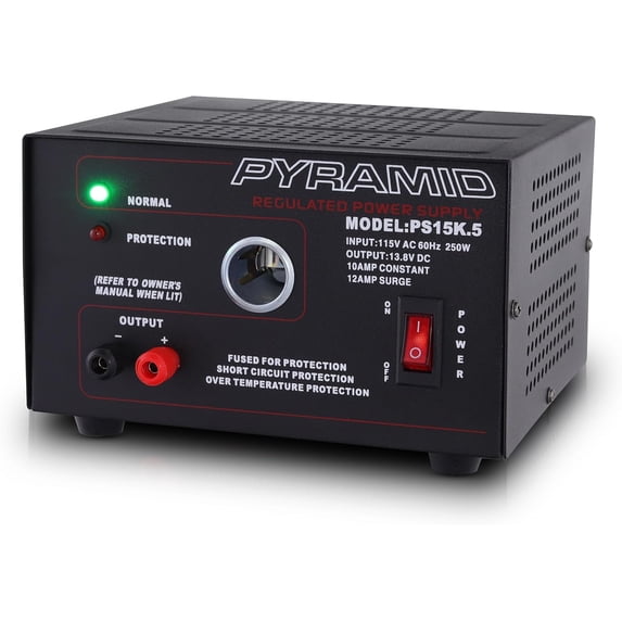 PYRAMID PS15K.5 - Bench Power Supply, AC-to-DC Power Converter with Car/Vehicle Plug Power Outlet (10 Amp)
