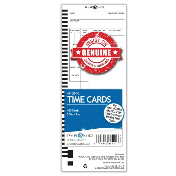 Pyramid 30% Recycled Time Cards For Pyramid Models 4000 & 5000, 9" x 3 1/2", Pack Of 100