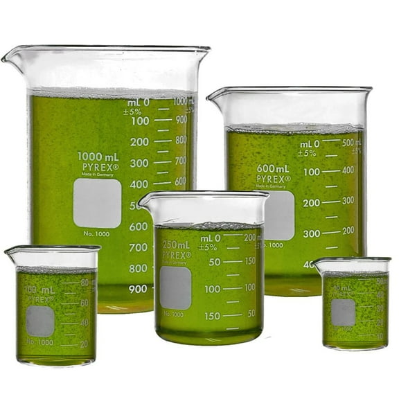 PYREX 1000-PACK, Glass Beaker Set, 5 Sizes - 50, 100, 250, 600, and 1000ml