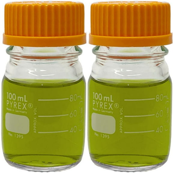 PYREX #1395-100, 100ml Media Bottle, Round, GL45 Screw Cap (Pack of 2)