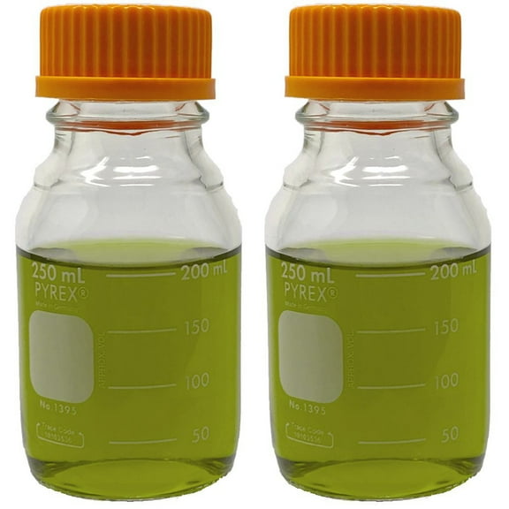PYREX #1395-250, 250ml Media Bottle, Round, GL45 Screw Cap (Pack of 2)