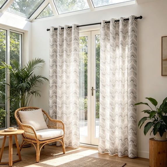PYURTEP Boho Curtains, Semi-Blackout Sheer Curtains, Green Textured Drapes with Colorful Bohemian Print for Bedroom, Living Room, Boho Decor