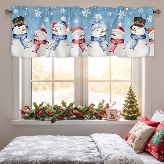 PYURTEP Christmas Curtains, Holiday Print Kitchen Curtain, Decorative Valance Short Curtains for Christmas Kitchen Window, 55.12 x 17.71 inch