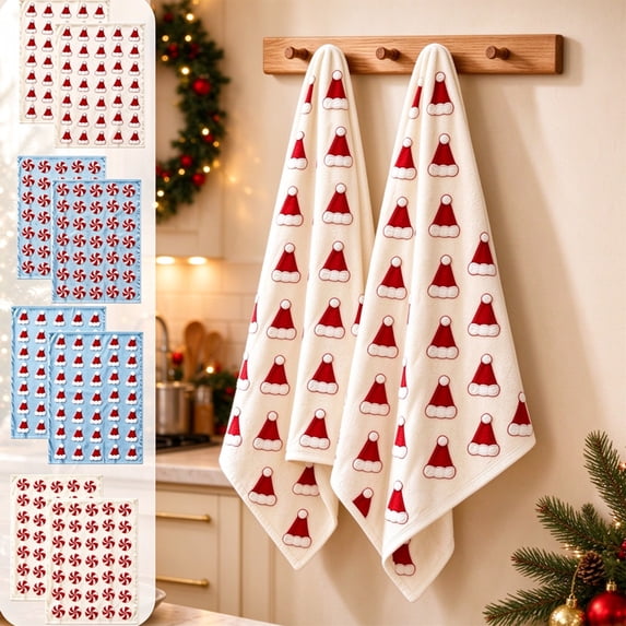 PYURTEP Christmas Hand Towels, 2 Pcs Soft Absorbent Holiday Kitchen Towels, Decorative Hand Towel for Christmas Bathroom Kitchen, 23.6 x 15.8 inch