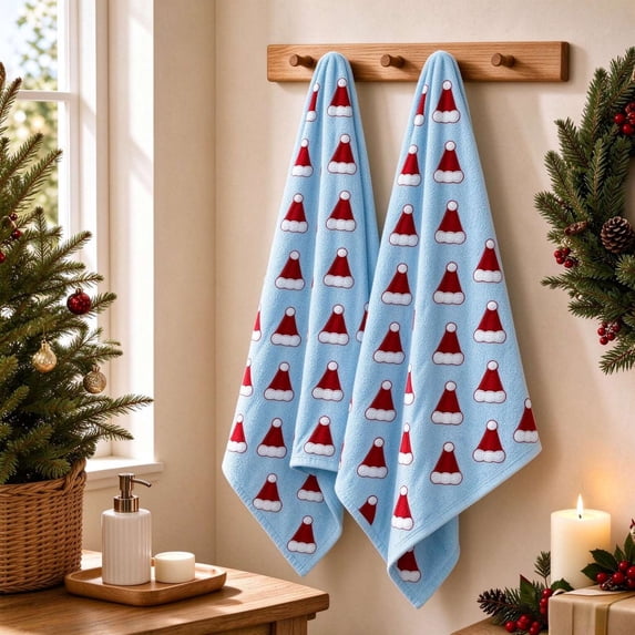 PYURTEP Christmas Hand Towels, 2 Pcs Soft Absorbent Holiday Kitchen Towels, Decorative Hand Towel for Christmas Bathroom Kitchen, 23.6 x 15.8 inch