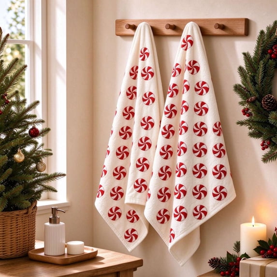 PYURTEP Christmas Hand Towels, 2 Pcs Soft Absorbent Holiday Kitchen Towels, Decorative Hand Towel for Christmas Bathroom Kitchen, 23.6 x 15.8 inch