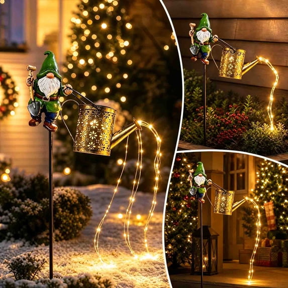 PYURTEP Christmas Solar Watering Can Lights, Gnome Solar Lights Outdoor, Decorative Waterproof Christmas Decorations for Lawn Patio Yard Decor