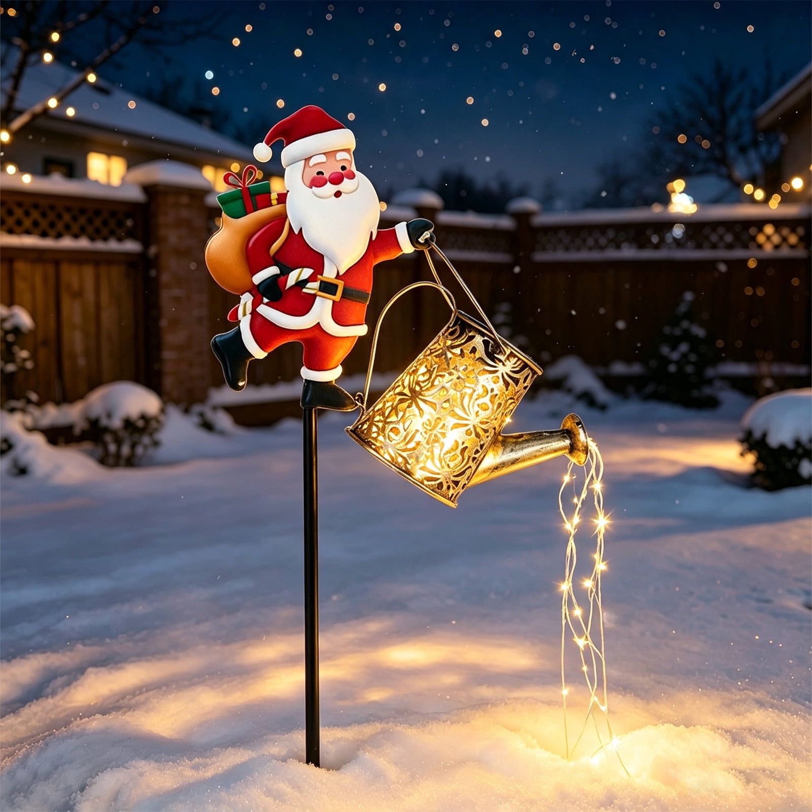 PYURTEP Christmas Solar Watering Can Lights, Santa Claus Solar Lights