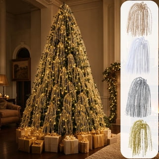 PYURTEP Christmas Tree Picks, 35.4 inch Tassel Beaded Garland Stems, Elegant Christmas Decorations for Bouquet Arrangement, Gold