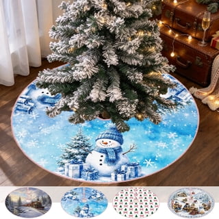 PYURTEP Christmas Tree Skirt, Round Xmas Tree Mat Holiday Decorative Tree Skirt with Festival Print for Christmas Tree Decoration, 35.4 x 35.4 inch