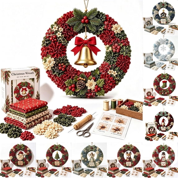 PYURTEP Christmas 3D Fabric Poke Wreath Diy Kit, Christmas Wreath Craft Set for Beginners, Holiday Art Project for Home Door Wall Holiday Decor